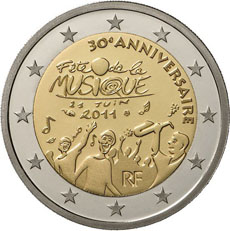 2 euros commemorative coin France Fete de la Musique 2011
